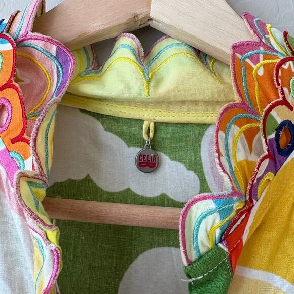 CELIA B Dress Cordelia Whimsical Colorful Scalloped Button Front Midi Dress S - Picture 6 of 11